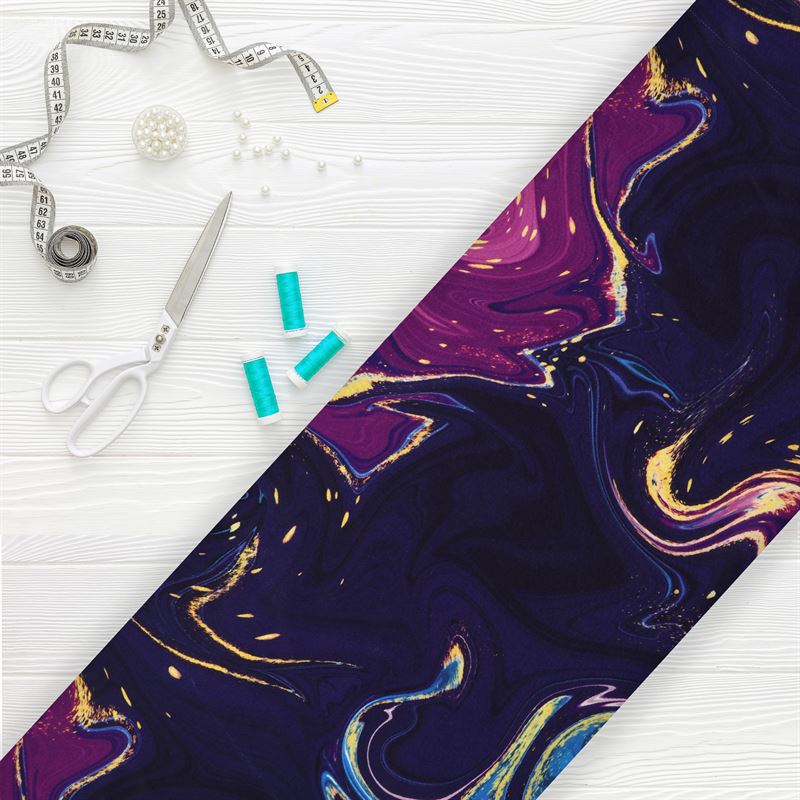 Blue Tie and Dye Pattern Digitally Printed on Charmie Satin