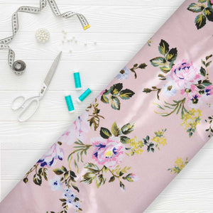 Rose Gold And Light Lavender Floral Pattern Digital Print Ultra Satin Fabric