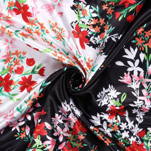 Black And  Red Floral Pattern Digital Print Ultra Satin Fabric