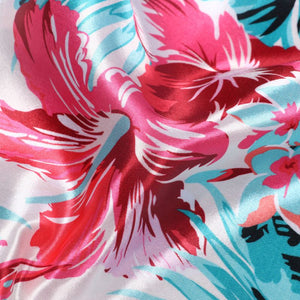 Aqua Blue And Salmon Red Floral Pattern Digital Print Ultra Satin Fabric