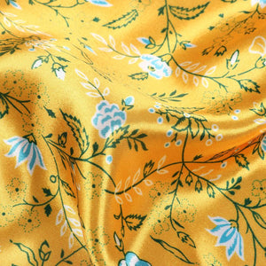Yellow And Ocen Blue Floral Pattern Digital Print Ultra Satin Fabric