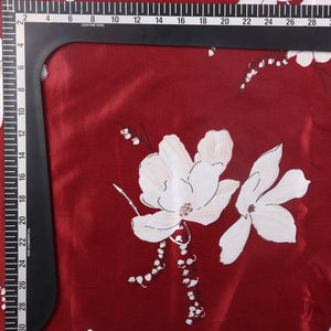 Maroon And  White Floral Pattern Digital Print Ultra Satin Fabric