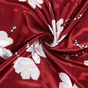 Maroon And  White Floral Pattern Digital Print Ultra Satin Fabric