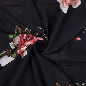 Black And Red Floral Pattern Digital Print Georgette Fabric