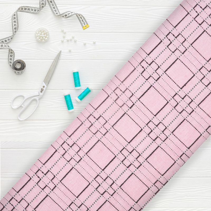 Pink And Black Geometric Pattern Handloom Cotton Fabric Fabmyntra Pink And Black Geometric Pattern Handloom Cotton Fabric Fabmyntra