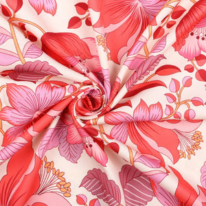 White And Salmon Red Floral Pattern Digital Print Crepe Fabric (Bulk)