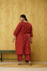 Ravishing Rust Kurti Culottes Set in Jacquard Cotton