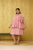 Stylish pink cotton dress - plus size fashion for women