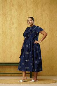 Blue colored online plus size dress in cotton