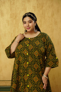 Batik Print Plus Size Dress for Women in Green Cotton