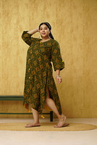 Batik Print Green Dress in XXXL Size for Women