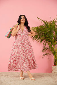 Radiant Pink Cotton Maxi Dress