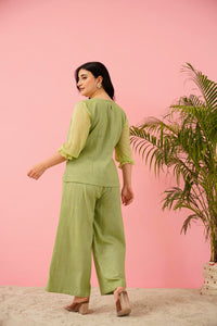 Ethereal Serenity: Pastel Green Co-ord Set with Chiffon Sleeves