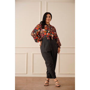 Alluring Multicolour Floral Print  Black CO-ord Set