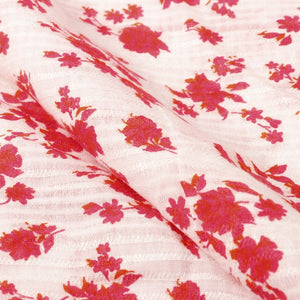 White And Red Floral Pattern Screen Print Cambric Dobby Fabric