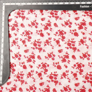 White And Red Floral Pattern Screen Print Cambric Dobby Fabric