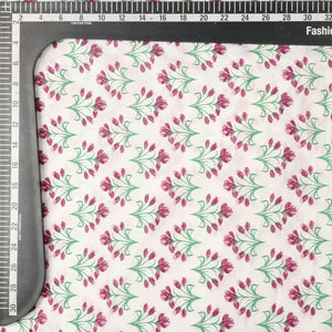 White And Pink Floral Pattern Screen Print Cambric Cotton Fabric (Bulk)