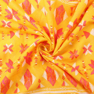 Red And Mustard Yellow Traditional Pattern Screen Print Cambric Cotton Fabric
