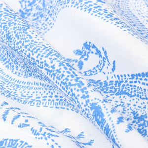 White And Blue Paisley Pattern Screen Print Cambric Cotton Fabric