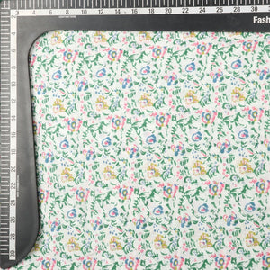 Green And Pink Floral Pattern Screen Print Cambric Cotton Fabric (Bulk)