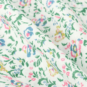 Green And Pink Floral Pattern Screen Print Cambric Cotton Fabric