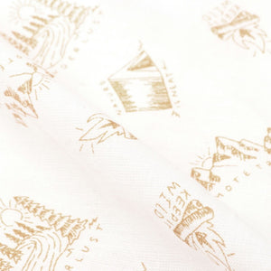 White And Yellow Graphitti Pattern Screen Print Cotton Flax Fabric