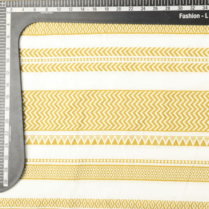 White And Yellow Stripes Pattern Screen Print Cotton Flax Fabric