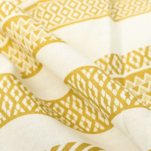 White And Yellow Stripes Pattern Screen Print Cotton Flax Fabric