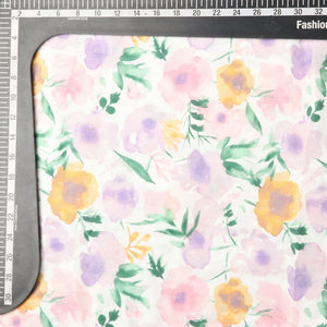 Light Lavender And Yellow Floral Pattern Screen Print Cotton Flax Fabric