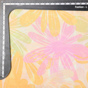 Light Yellow And Lavender Floral Pattern Digital Print Chiffon Fabric (Bulk)