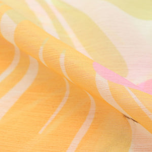 Light Yellow And Lavender Floral Pattern Digital Print Chiffon Fabric