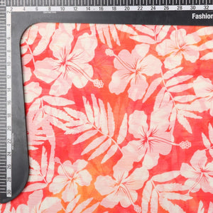 Red And White Floral Pattern Digital Print Chiffon Fabric