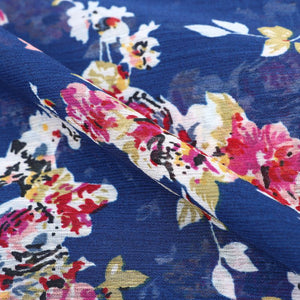 Blue And Pink Floral Pattern Screen Print Chiffon Fabric (Bulk)