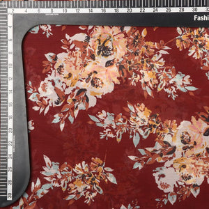 Brown And Yellow Floral Pattern Digital Print Chiffon Fabric (Bulk)