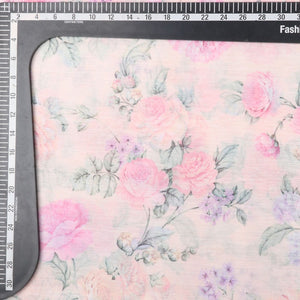 Pink And Lavender Floral Pattern Digital Print Chiffon Fabric