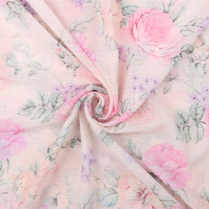 Pink And Lavender Floral Pattern Digital Print Chiffon Fabric