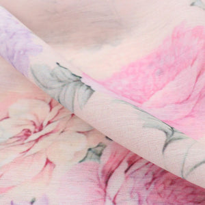 Pink And Lavender Floral Pattern Digital Print Chiffon Fabric