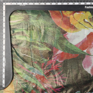 Red And Green Floral Pattern Screen Print Chiffon Fabric