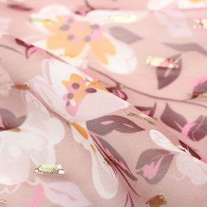 Peach And White Floral Pattern Digital Print Chiffon Fabric with Golden Zari Dobby