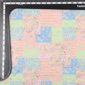 Multi Color Patch Pattern Digital Print Chiffon Fabric with Golden Zari Dobby