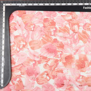 Dusty Pink And Orange Floral Pattern Digital Print Chiffon Fabric with Golden Zari Dobby