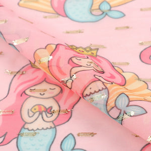 Baby Pink And Orange Kids Pattern Digital Print Chiffon Golden Dobby Fabric