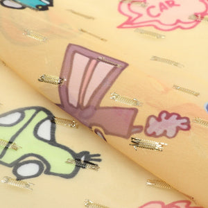 Yellow And Blue Kids Pattern Digital Print Chiffon Golden Dobby Fabric