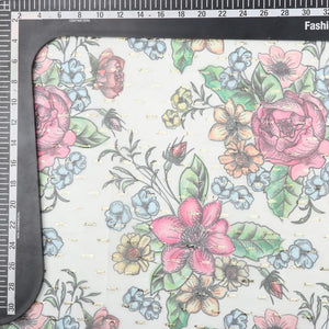 Dark Pink And Green Floral Pattern Digital Print Chiffon Golden Dobby Fabric