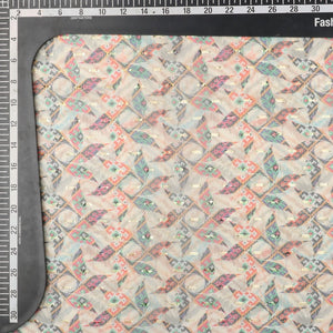 Multi Color Leaf Pattern Digital Print Chiffon With Golden Zari Dobby Fabric