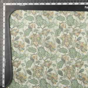 Green And Dusty Olive Floral Pattern Digital Print Chiffon With Golden Zari Dobby Fabric