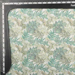 Green And White Leaf Pattern Digital Print Chiffon With Golden Zari Dobby Fabric