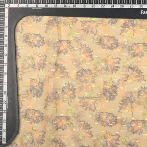 Yellow And Brown Floral Pattern Digital Print Chiffon With Golden Zari Dobby Fabric