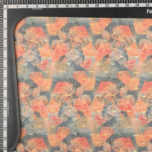 Orange And Beige Leaf Pattern Digital Print Chiffon With Golden Zari Dobby Fabric