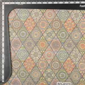 Multi Color Trellis Pattern Digital Print Chiffon With Golden Zari Dobby Fabric